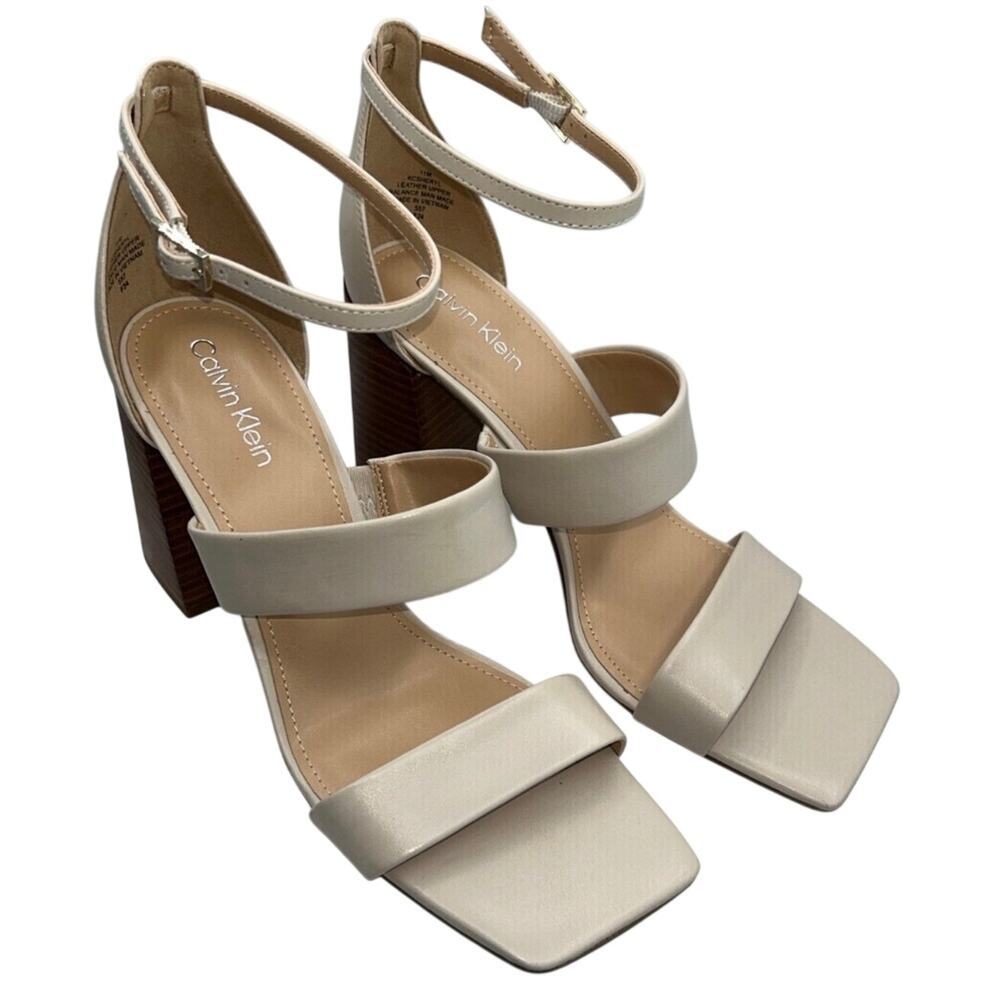 Calvin Klein Sheryl women's ivory leather sandals block heel 11M